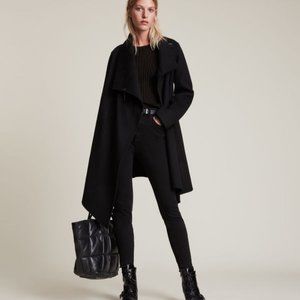 Black All Saints Monument Eve Coat  Virgin Wool Cape Coat Jacket XS